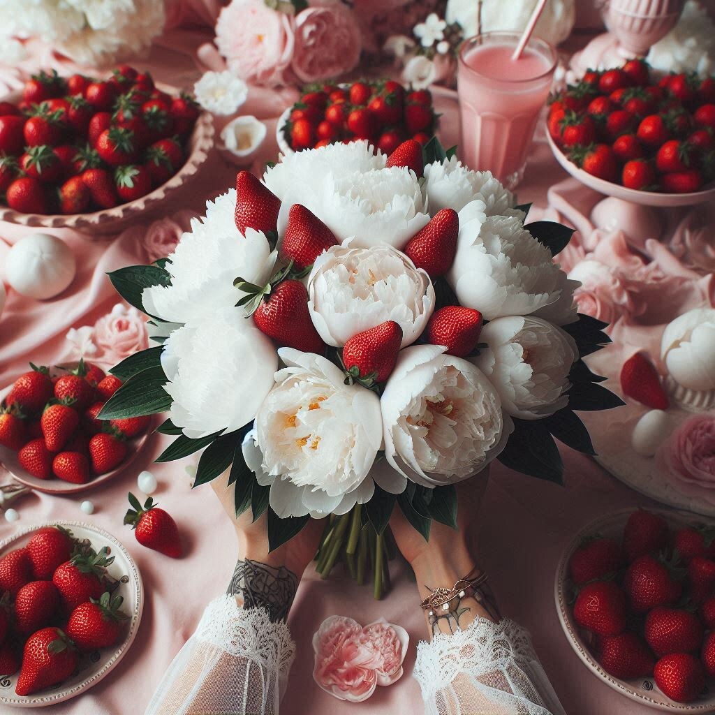 Открытка букет с клубникой