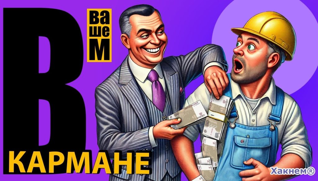 Политик вытаскивает деньги из кармана простого российского рабочего.