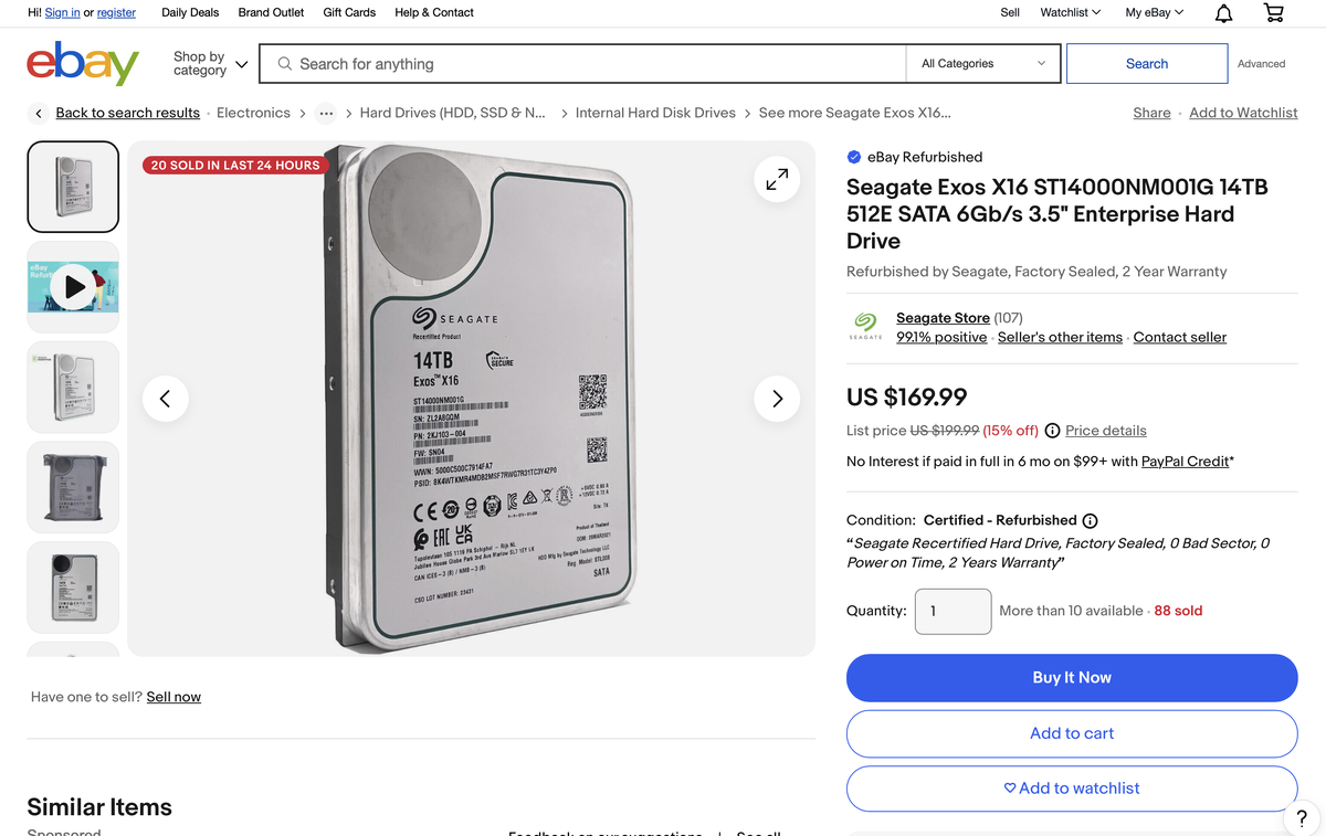    Скриншот страницы ebay