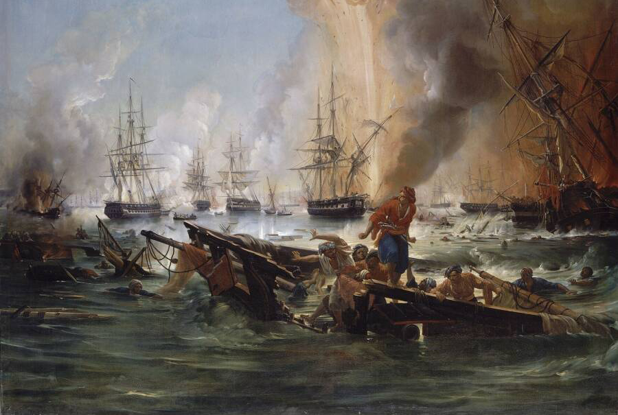 Фридрих Август Бутервек "Битва при Наварине, взрыв египетского фрегата "Изония" 