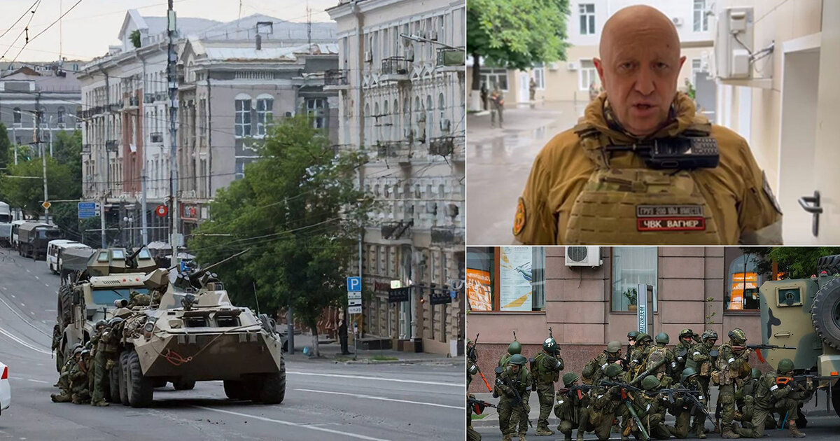Коллаж.  ЧВК " Вагнер" в  Ростове-на-Дону.Фото из открытых источников.