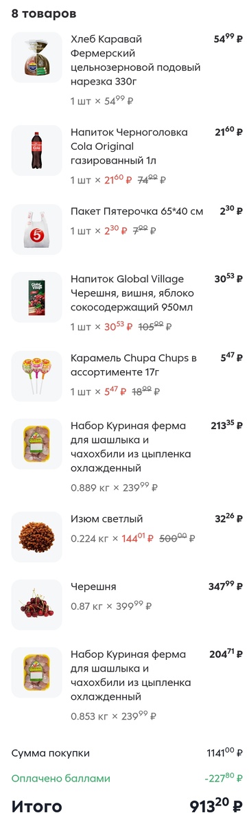 Покупки из магазина 