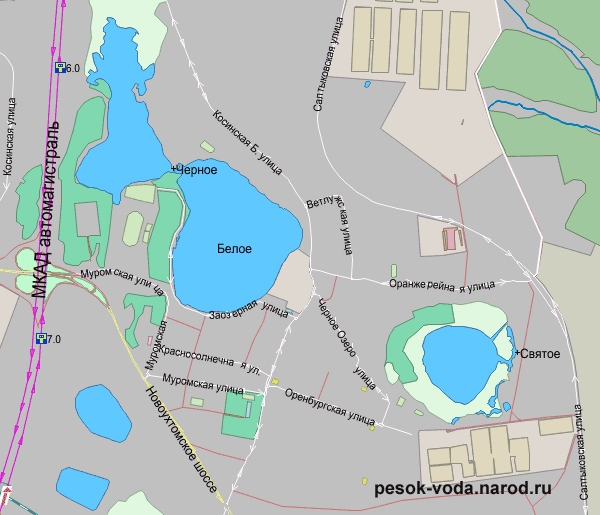 Карта территории. С запада на восток: озеро Черное, Белое и Святое. 