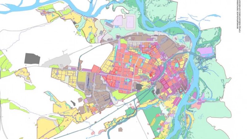     Карта с отображением границ территориальных зон в Барнауле. ПЗЗ.
