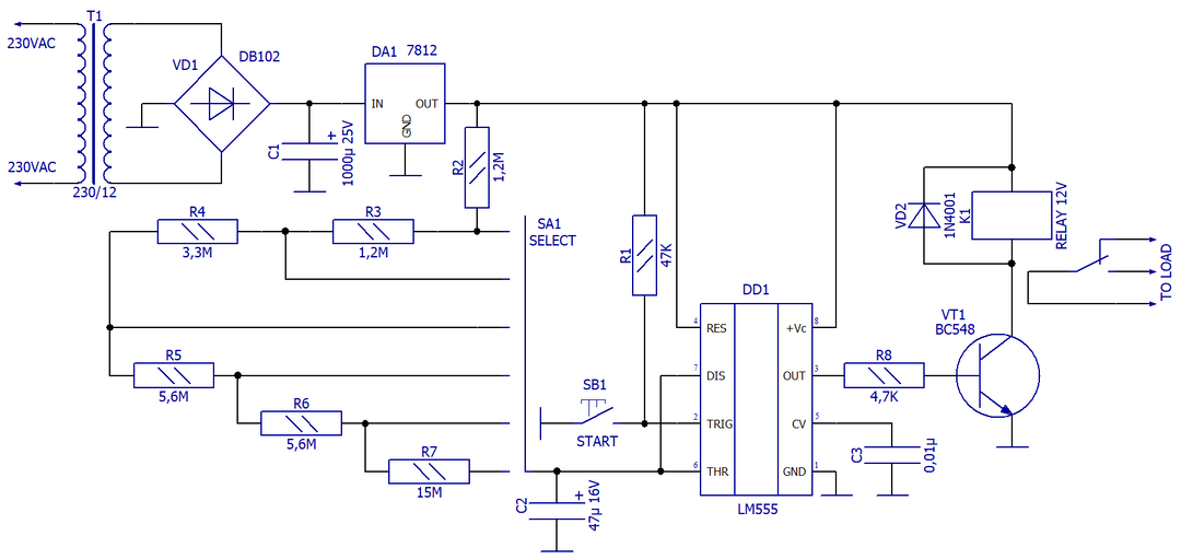 Таймер с фиксированными уставками от 1 до 30 мин