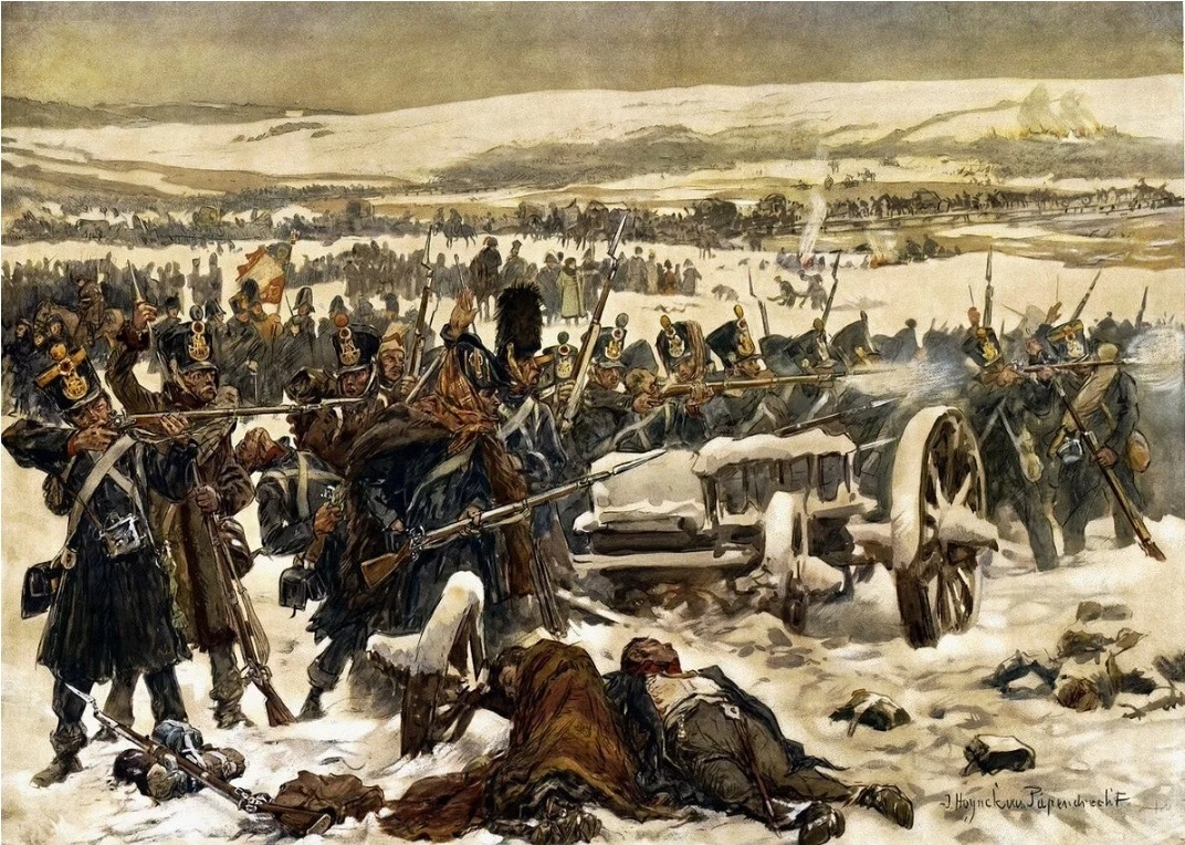 Сражение при Березине, когда недобитые французы попытались уйти, а нерасторопные русские их отпустили... (картинка из открытых источников).... 