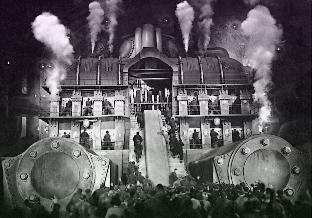 Кадр из "Метрополиса", показывающий его футуристический городской пейзаж.