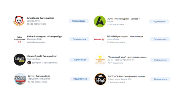 Примеры сообществ во ВКонтакте