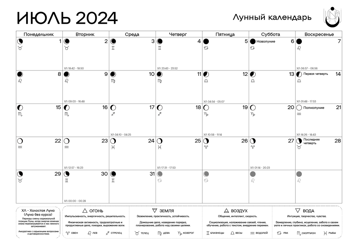 Календарь полнолуния на 2024 год Лунный календарь на июль 2024 (PDF) lunai Дзен