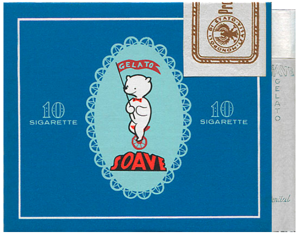 Рекламная упаковка "Gelato Soave" от GELATO SOAVE Италия, 1959 год. 10 штук с фильтром в выдвижной коробке. Производитель: Monopoli di Stato Italia. Владелец торговой марки: Monopoli di Stato Italia. Бесплатная упаковка, не продавалась.