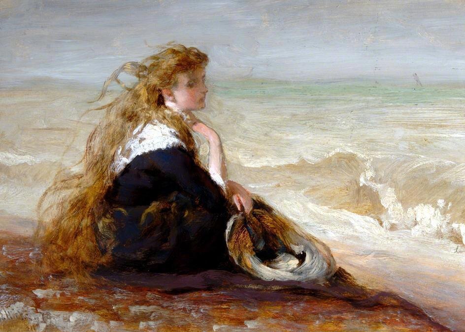 «Girl Seated by the Seashore», 1878, George Elgar Hicks (1824 — 1914)