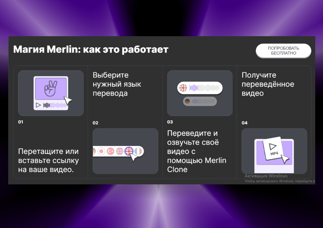 Скрин с официального сайта нейросети Merlin Clone