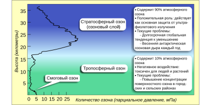 Распределение озона по высоте