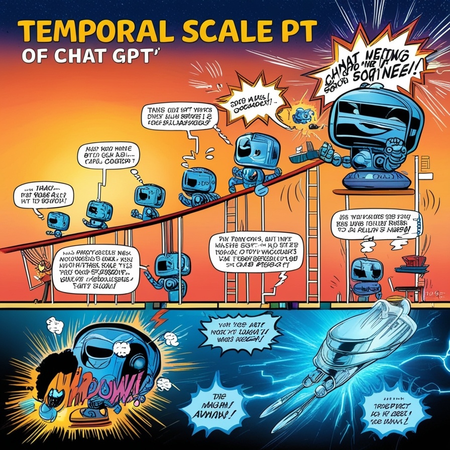 Комикс, который показывает рост ChatGPT. Да, текст не читабельный, потому что картинка сгенерирована Leonardo Ai.