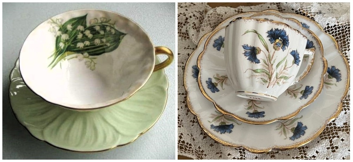 2. Ландыши на фарфоре 1950х. Васильки на фарфоре в винтажном стиле 2010х-2020х.