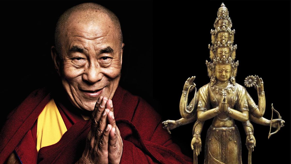Далай-лама 14 и статуэтка бодхисаттвы Авалокитешвара