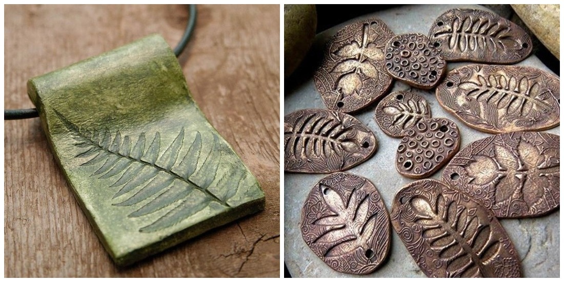 2. Прямые отпечатки листьев в глине.