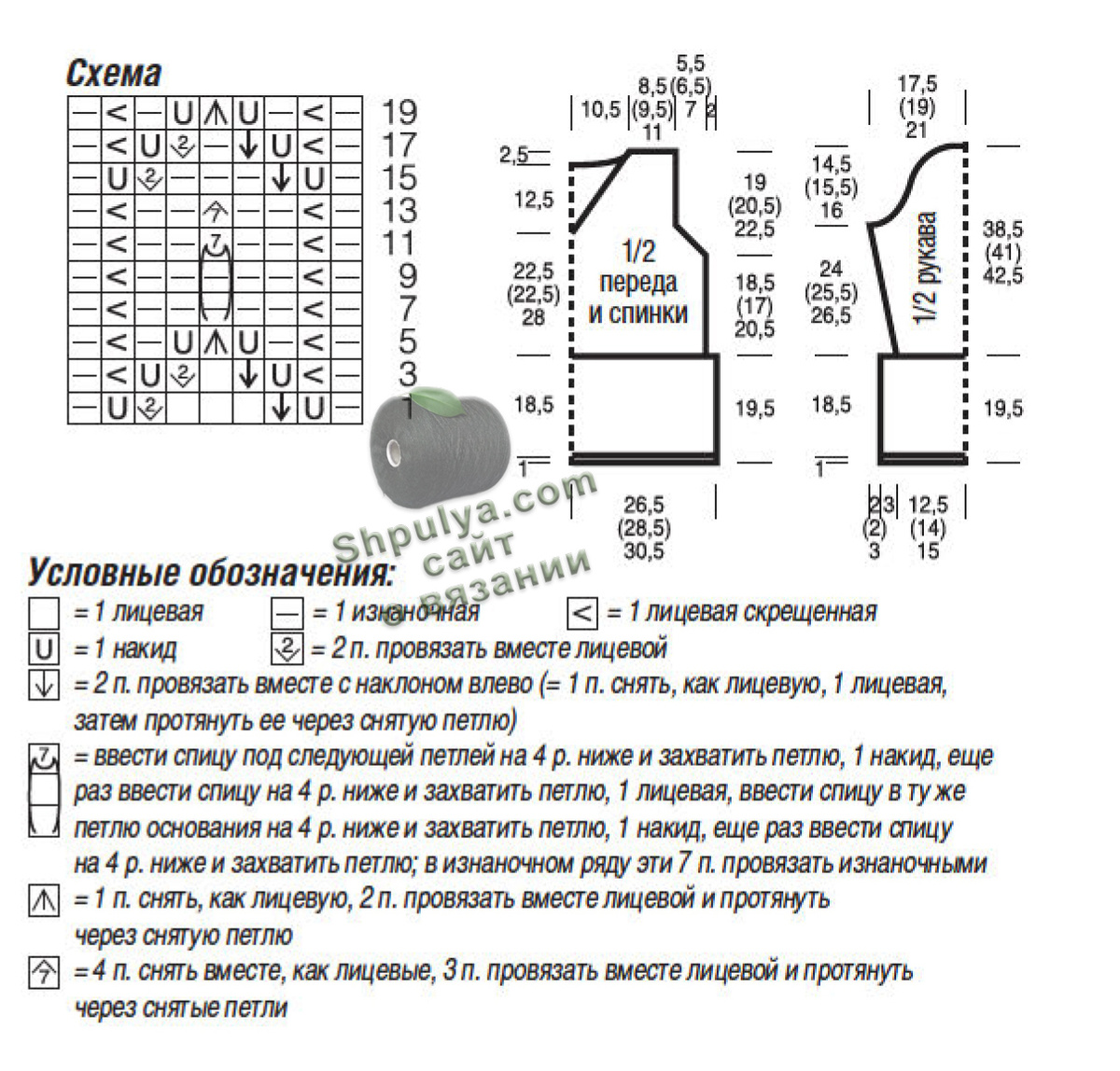 Выкройка и схема вязания пуловера