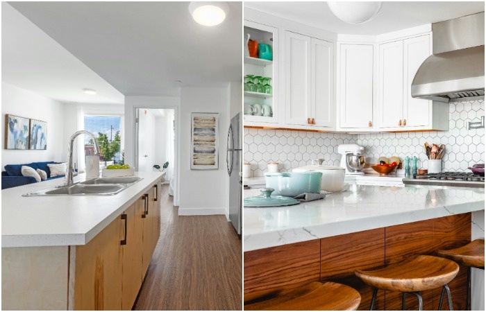 Островная планировка часто используется в совмещенных пространствах, а угловая в помещениях среднего размера 