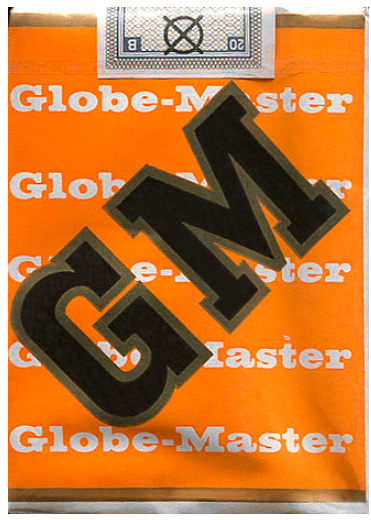 "GlobeMaster" Export Filter. Германия, 1960-х годов. 20 штук с фильтром в мягкой упаковке и в целлофане. Цена (была) 1,75 немецких марок. Производитель: "Cigarettenfabrik Rhenania GmbH". Владелец торговой марки: "Cigarettenfabrik Rhenania GmbH".