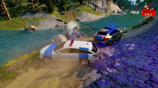 Police cars, chain and off-road - BeamNG Drive