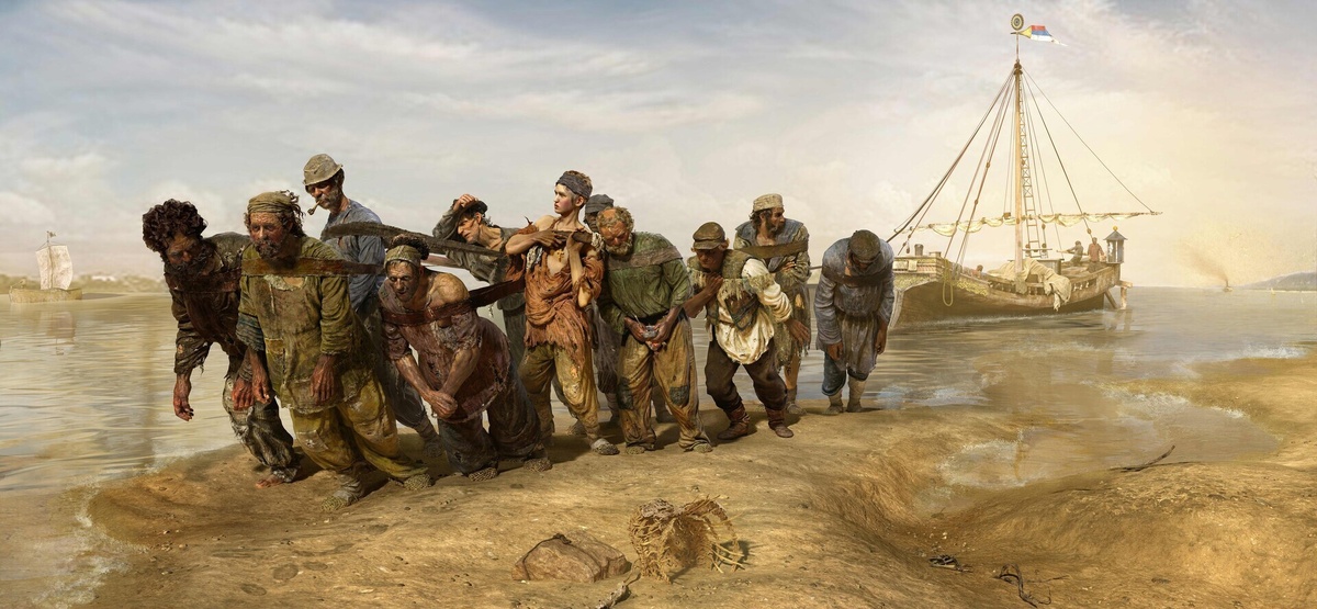Илья Репин "Бурлаки на Волге" (Холст, масло. 132 x 283см. 1870-1873г.г.) 