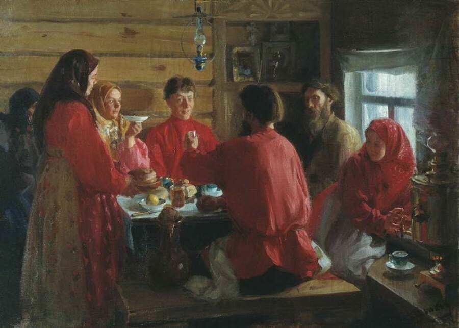 Иван Куликов «Чаепитие в крестьянской избе» (1902)
