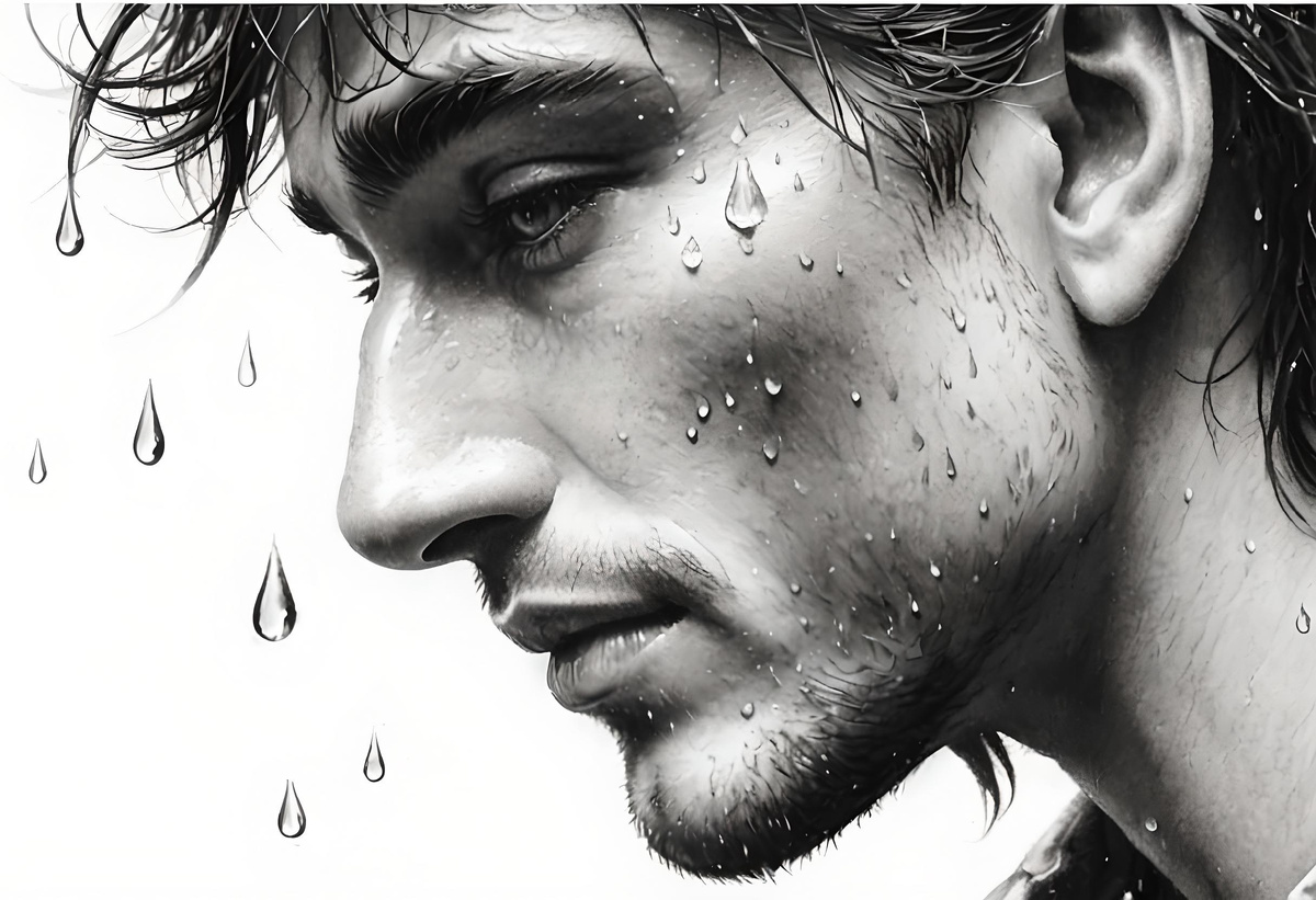 Под дождём. Иллюстрация создана с помощью нейросети Dreamshaper XL Lightnin и программы Photoshop.

