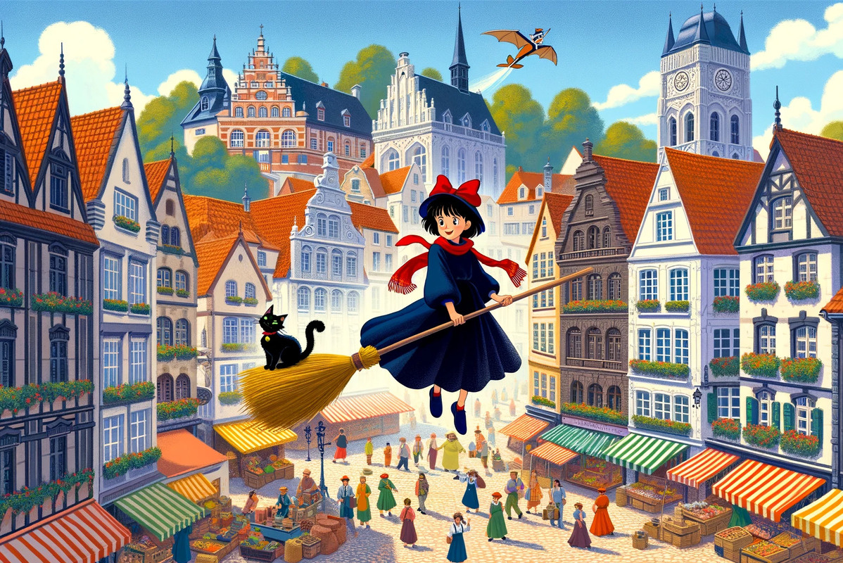 Кот, метла и хорошие друзья, вот все, что нужно маленькой ведьме. Источник: нейросеть📷
