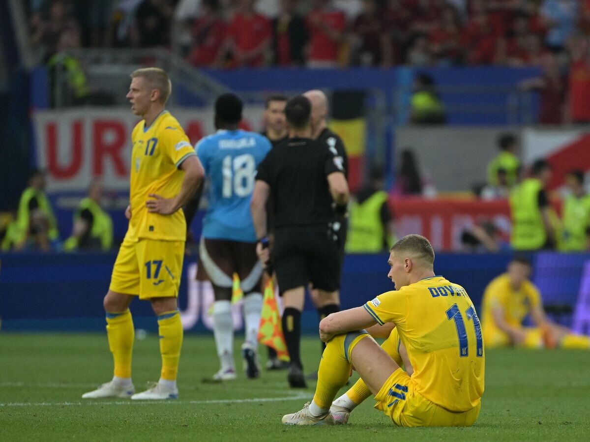    Эпизод матча Евро-2024 Украина - Бельгия© AFP 2024 / DAMIEN MEYER