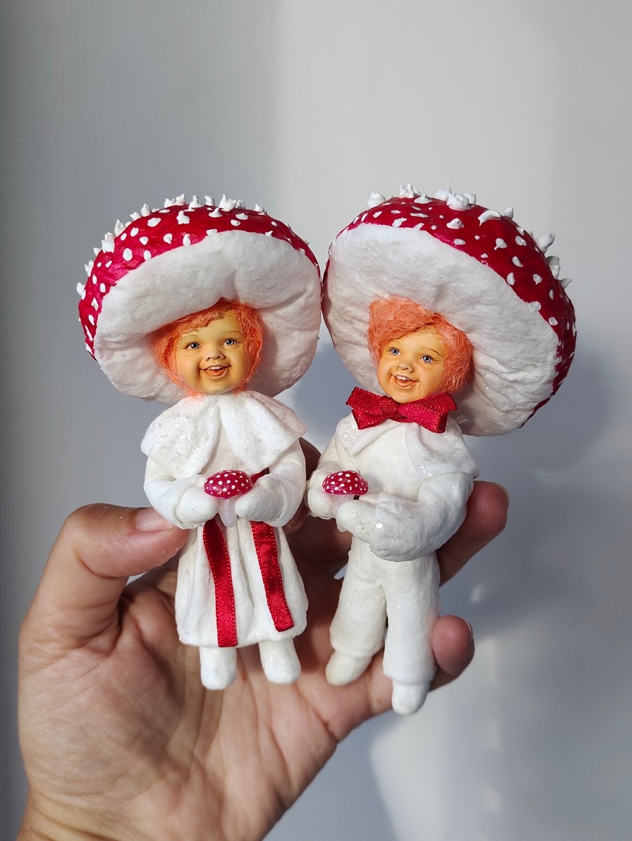 Ватные игрушки - малыши-мухоморы