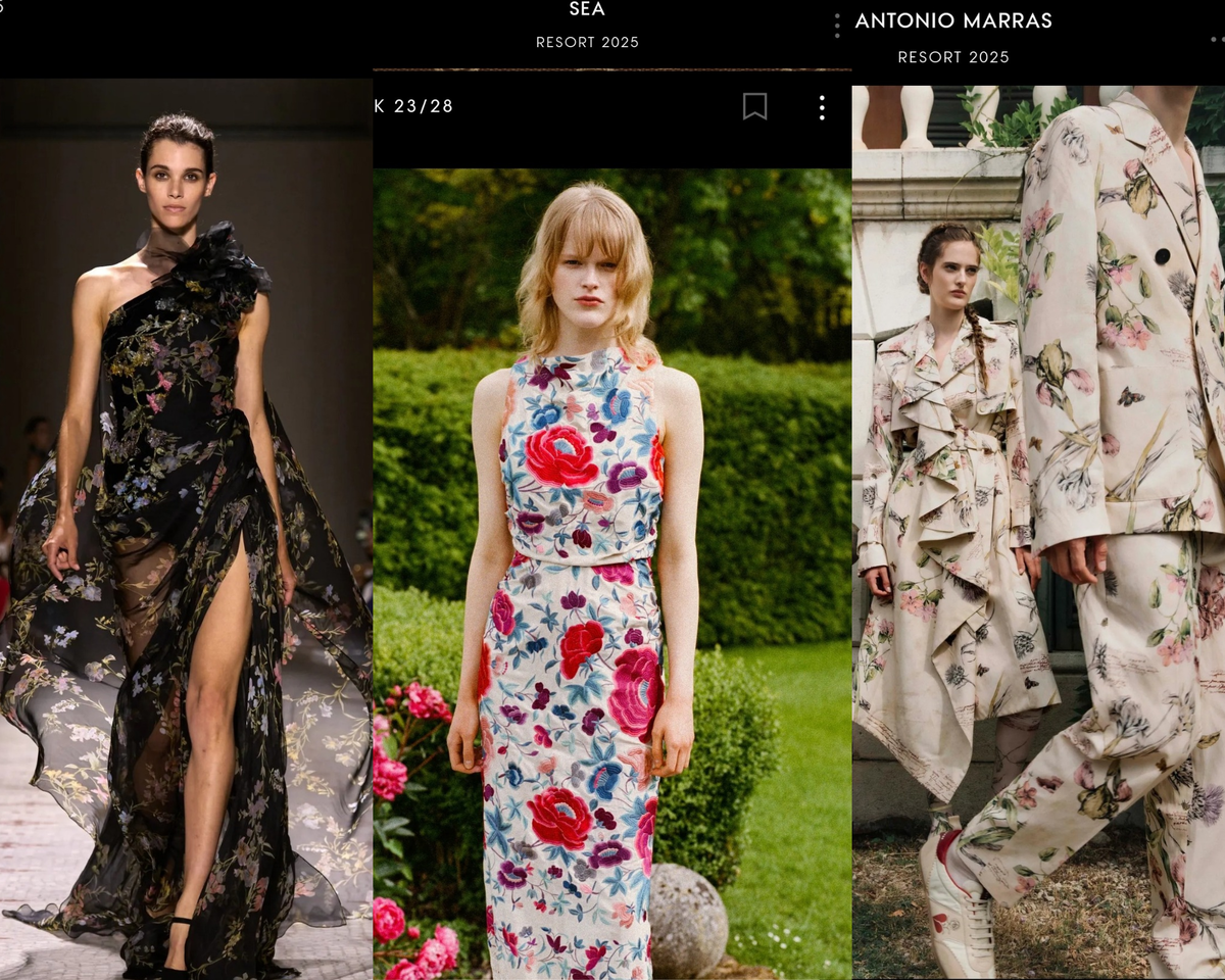 Дизайнер Дрис Ван Нотен, который известен своей любовью к цветочным принтам, как раз и ввёл этот тренд на натуральность. Для одной из своих коллекций, он сам лично разработал принт: взял сделал фото сорванных цветов из собственного сада, на цветном фоне, во время заката и перенес фото на ткань. 