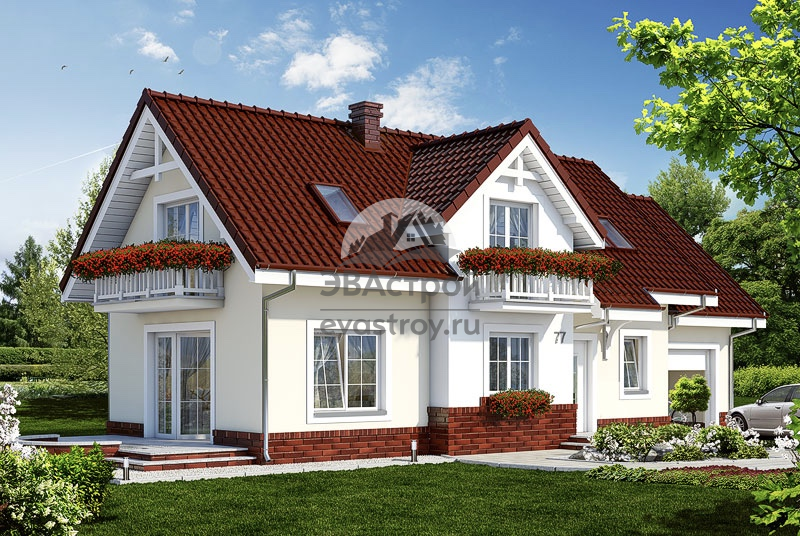 Проект дома с мансардным этажом, одноместным гаражом и кабинетом до 200 кв м - 105-24