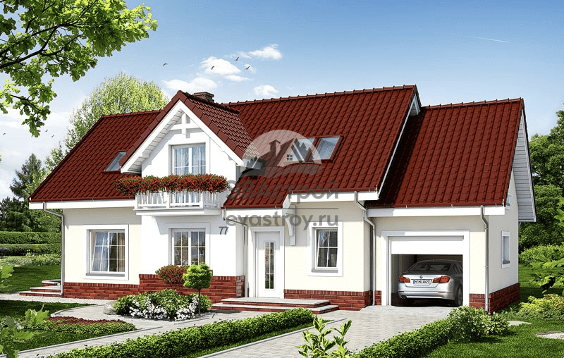 Проект дома с мансардным этажом, одноместным гаражом и кабинетом до 200 кв м - 105-24