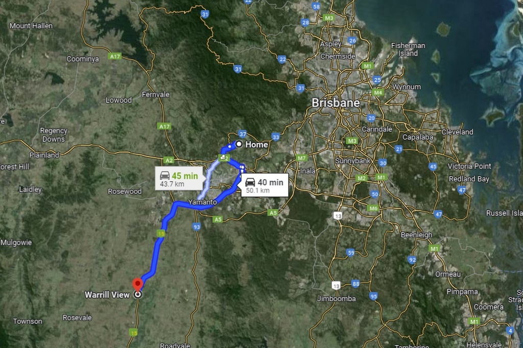 Скрин Гугл-мэпс. Маршрут от нашего дома до Воррил-Вью.