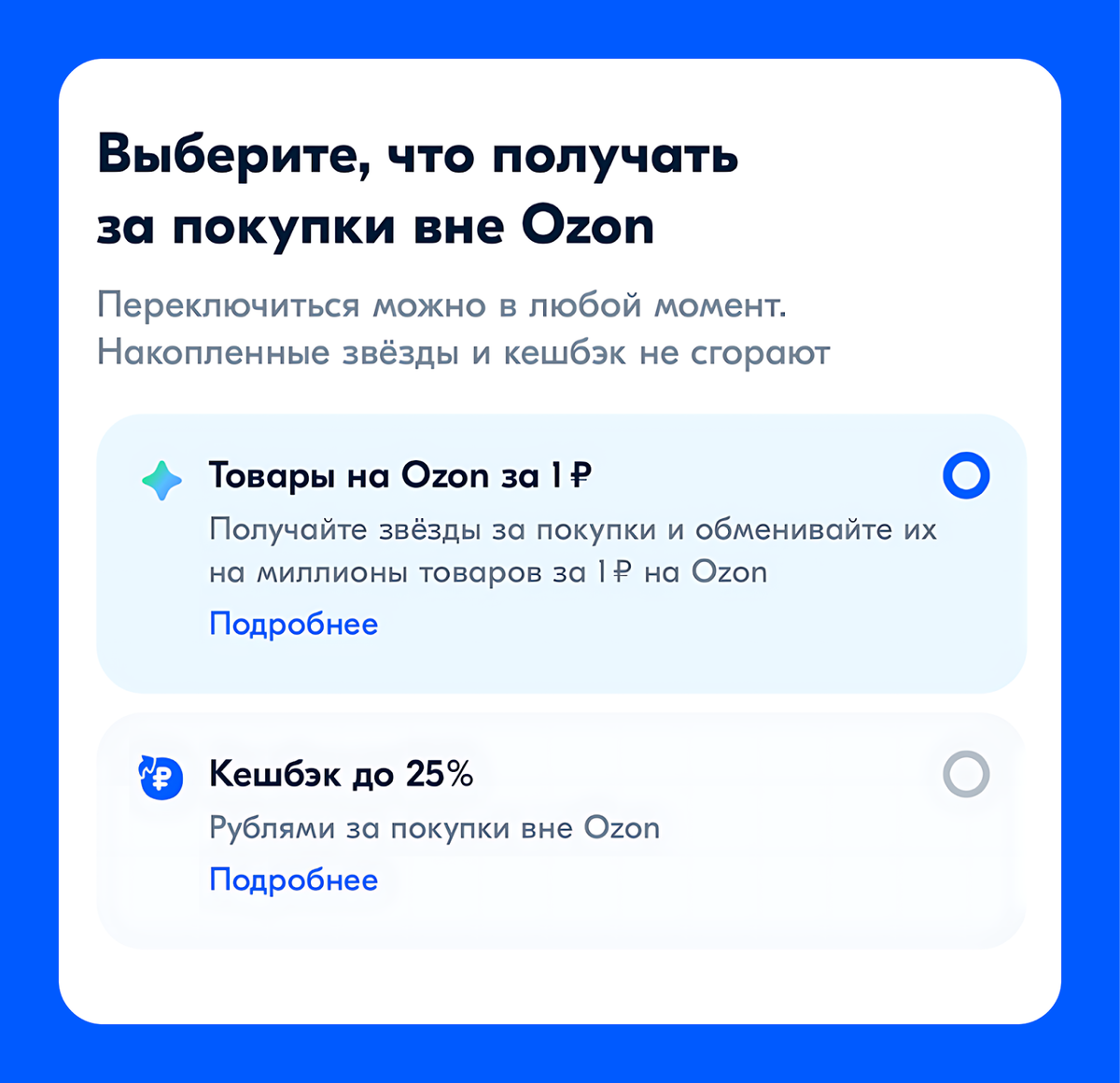 Для клиентов Ozon Банка доступна новая программа лояльности — «Товары на Ozon за 1 рубль». Теперь за траты вне маркетплейса Ozon можно получать товары брендов за 1 рубль.-2