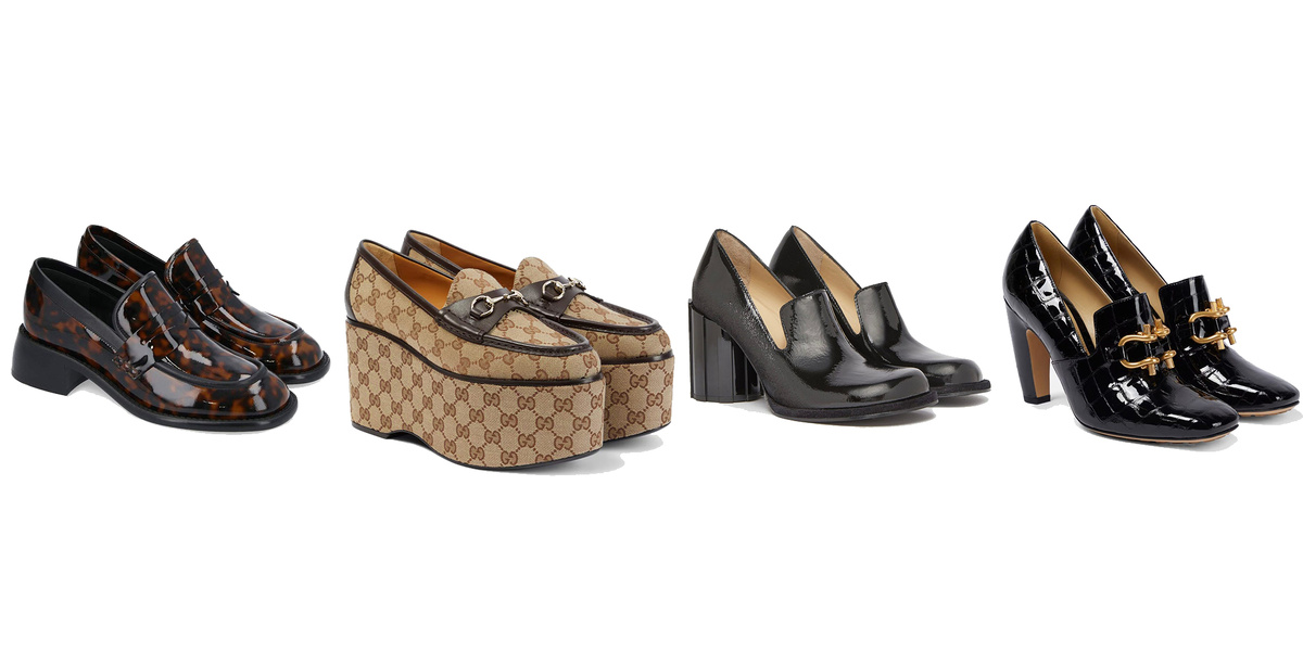 Модели лоферов на каблуке Free Lance, Gucci, Ami Paris, Bottega Veneta 