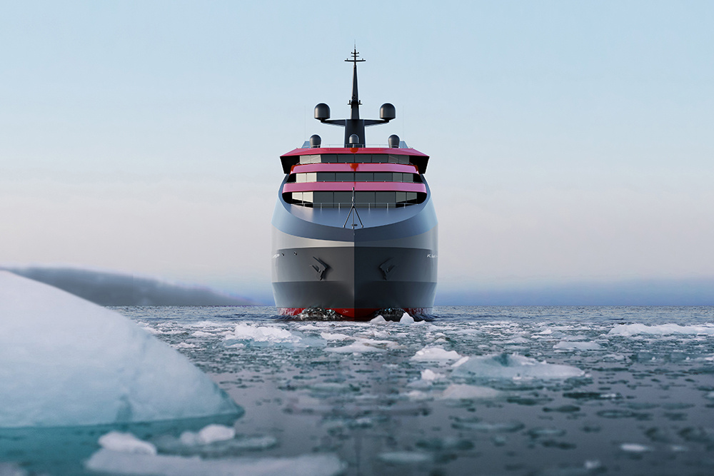 Конструкторское бюро ОСК «Алмаз» представило концептуальный проект арктического круизного лайнера «Кунашир». Судно построят на основе серийного ледокола проекта 23550.