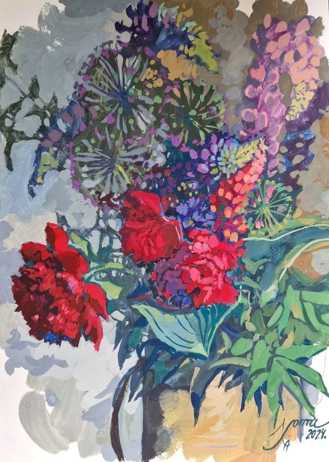 Пейзаж, букет цветов, портрет... Гуашь одинаково хорошая в любом сюжете. Художник Анна Хопта. Листайте галерею