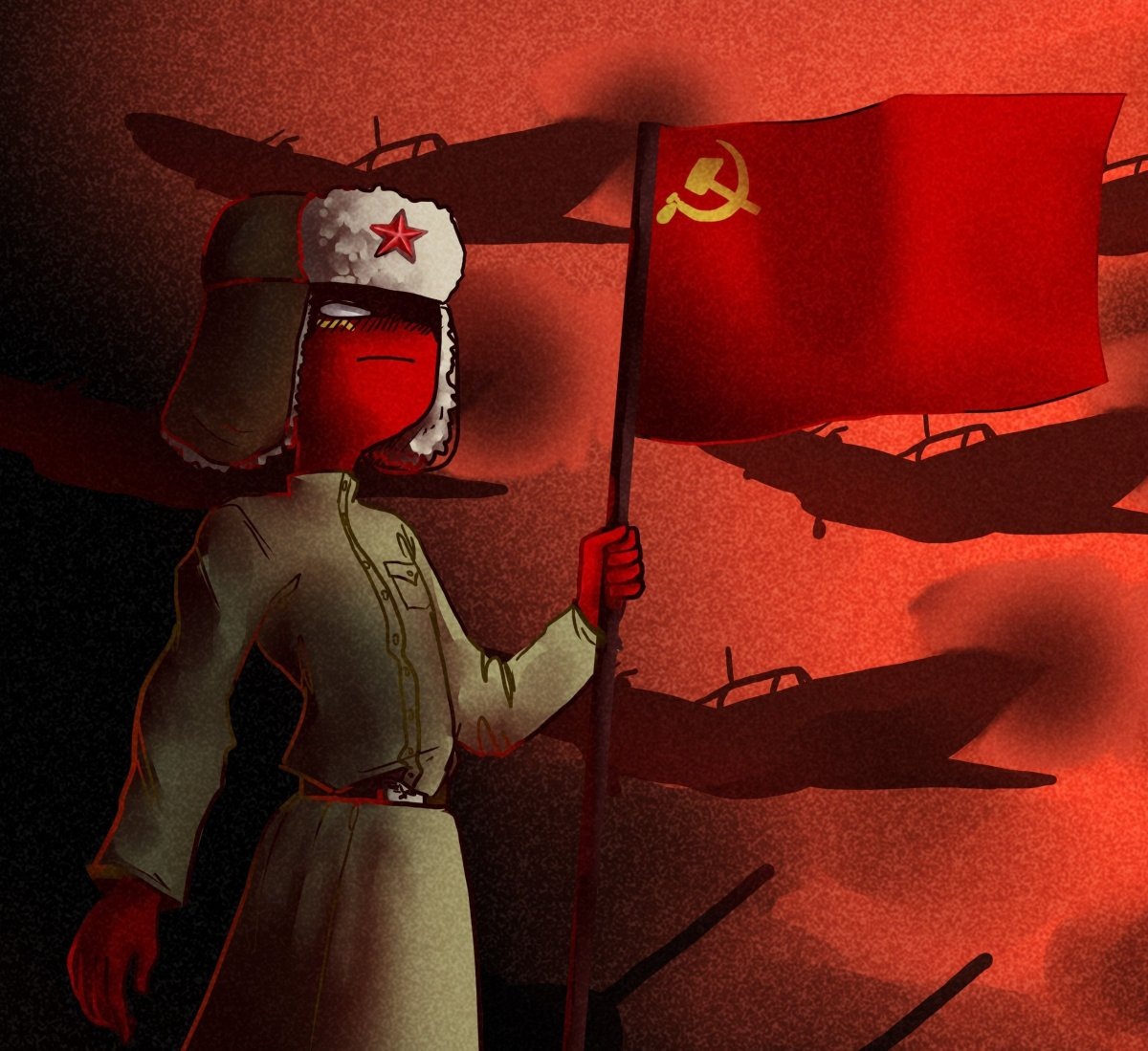 Коммунист закрывает своё человеческое лицо