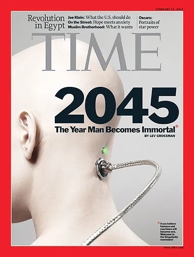 Обложка журнала Times. По прогнозам, к 2045 году могут быть достигнуты основные результаты на пути бессмертия человека. 