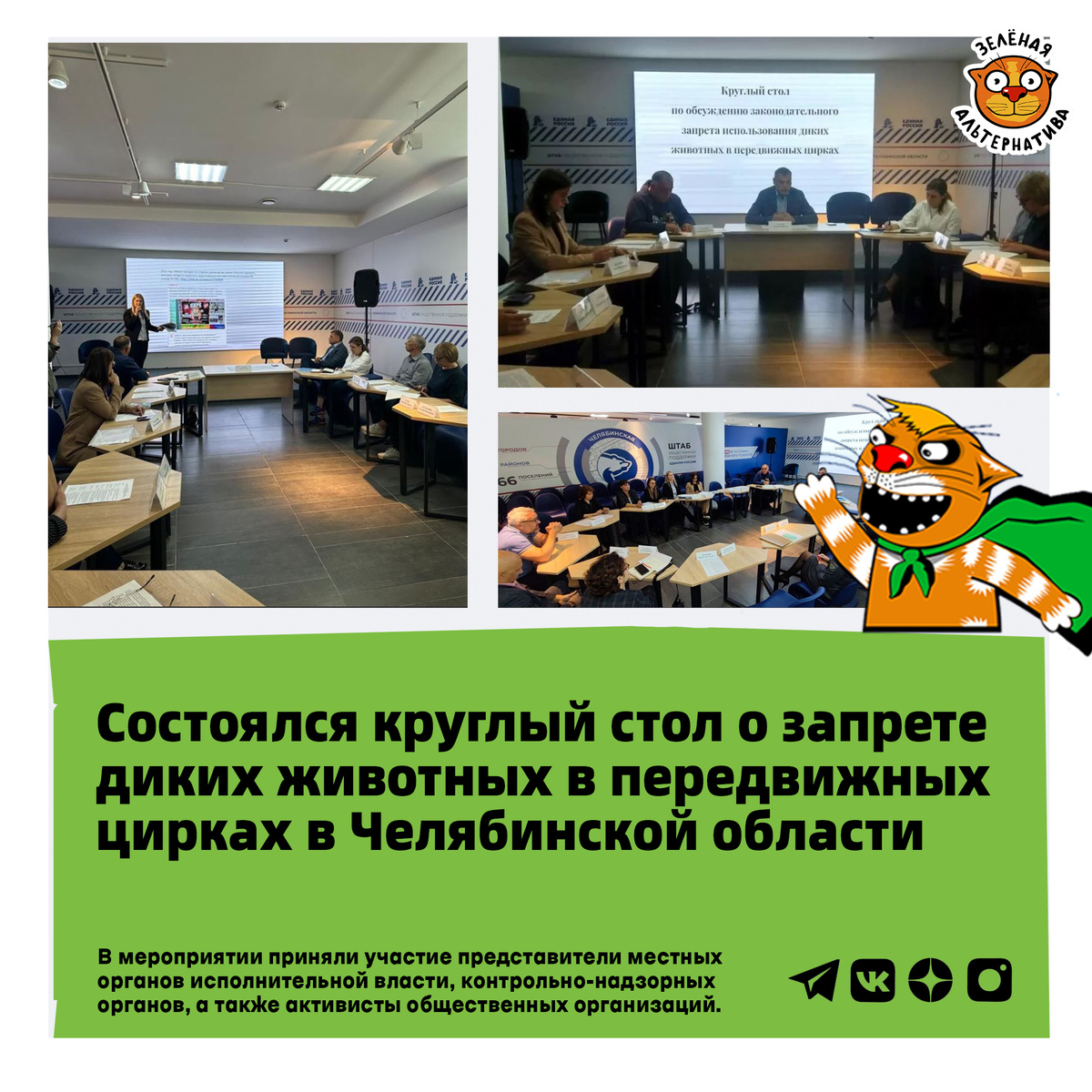 В Челябинске состоялся круглый стол, посвящённый запрету на территории региона эксплуатации диких зверей в представлениях передвижных шапито.