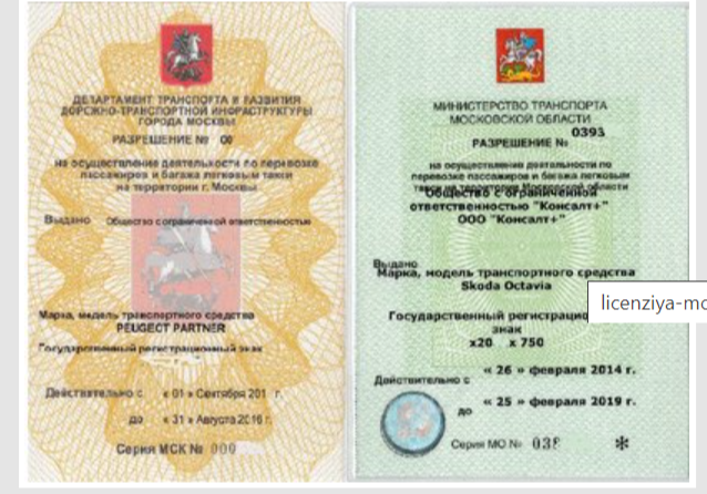 Пример разрешения/лицензии на такси для Москвы и Московской области. Источник: «Форум водителей такси»