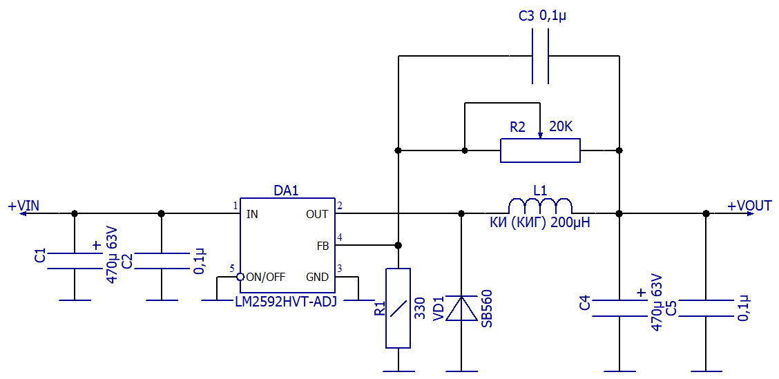 Схема регулируемого блока питания на LM2592HVT-ADJ