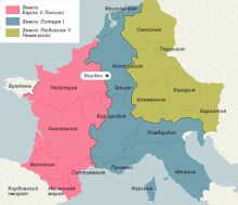 Карта Франкской империи после Верденского договора 843 года
