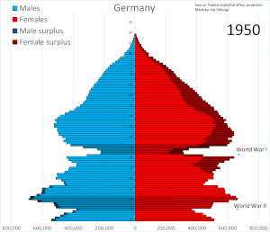 Возрастно-половые пирамиды населения Германии в 1950—2018 г.