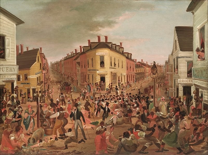 Перекресток улиц Файв-Пойнтс, нарисованный Джорджем Катлином в 1827 году. Источник: wikimedia.org