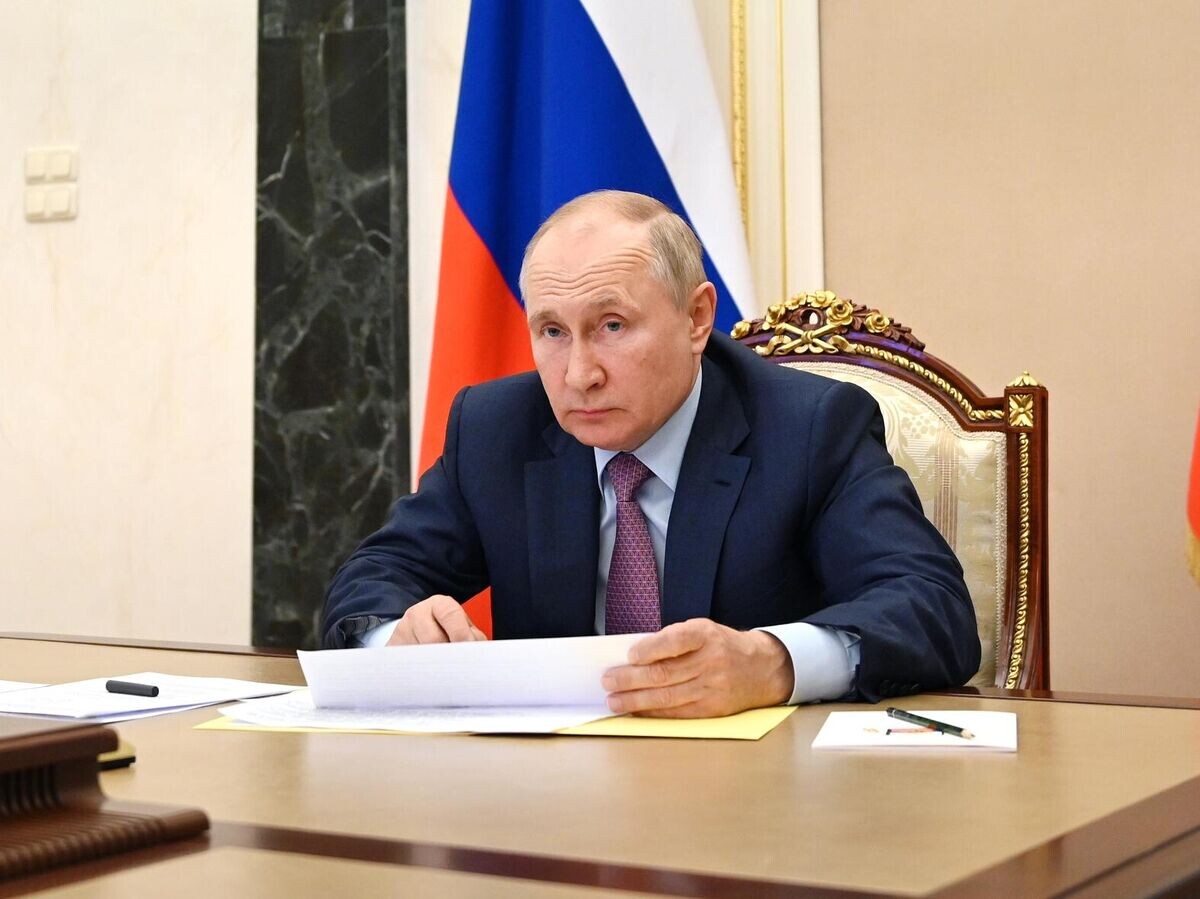    Президент РФ Владимир Путин проводит в режиме видеоконференции совещание с членами правительства РФ© РИА Новости / Алексей Никольский