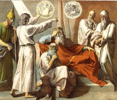 Иосиф Прекрасный толкует сны Фараона. Один из эпизодов книги Исход в Библии, когда  Иосиф поразил воображение правителя Египта своими способностями и стал его правой рукой.