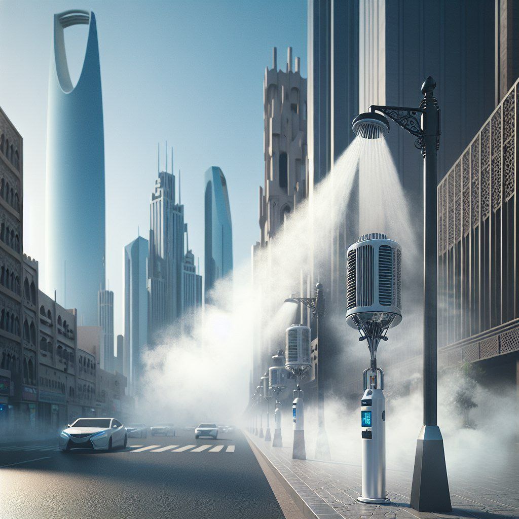 Пример использования форсуночного увлажнения на улицах в жарких странах